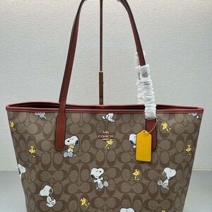 Coach Brown Tote with Snoopy and Woodstock Design